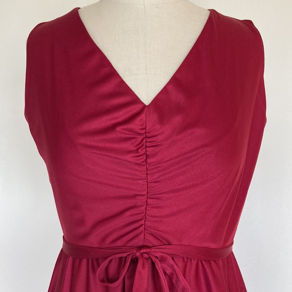 70s 2-piece set, maxi sleeveless dress and sheer floral capelet, burgundy, S - Picture 7 of 16